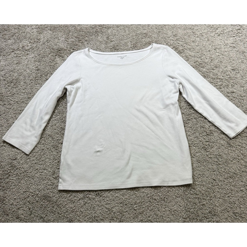 Eileen Fisher White Basic Layered Long Sleeve Shirt Casual Office Career Plain S